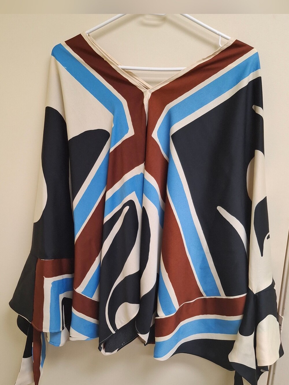 Zara Black, Brown & Blue Geometric V-Neck Tunic